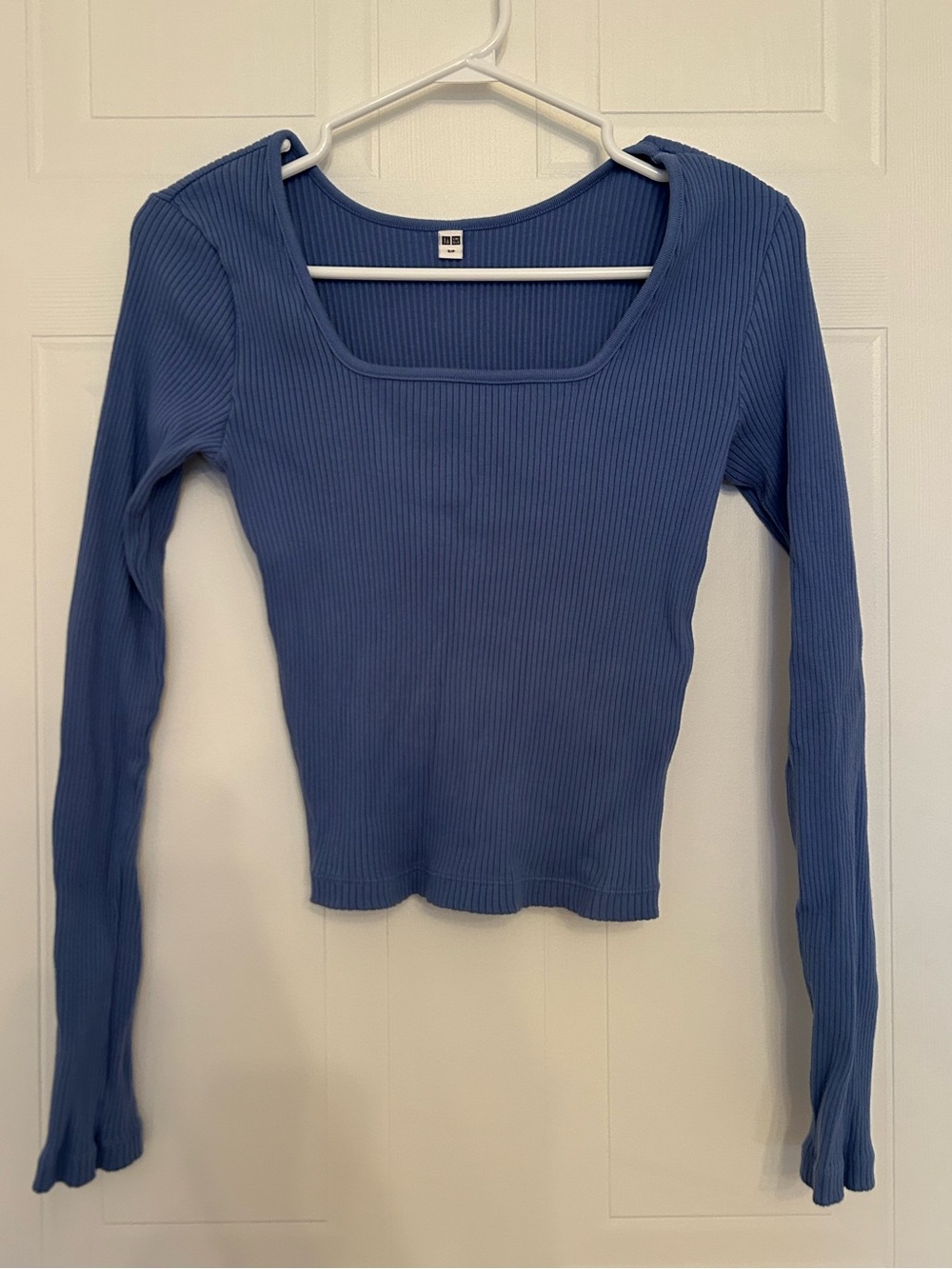 Uniqlo Ribbed Square-Neck Long Sleeve Top - Denim Blue